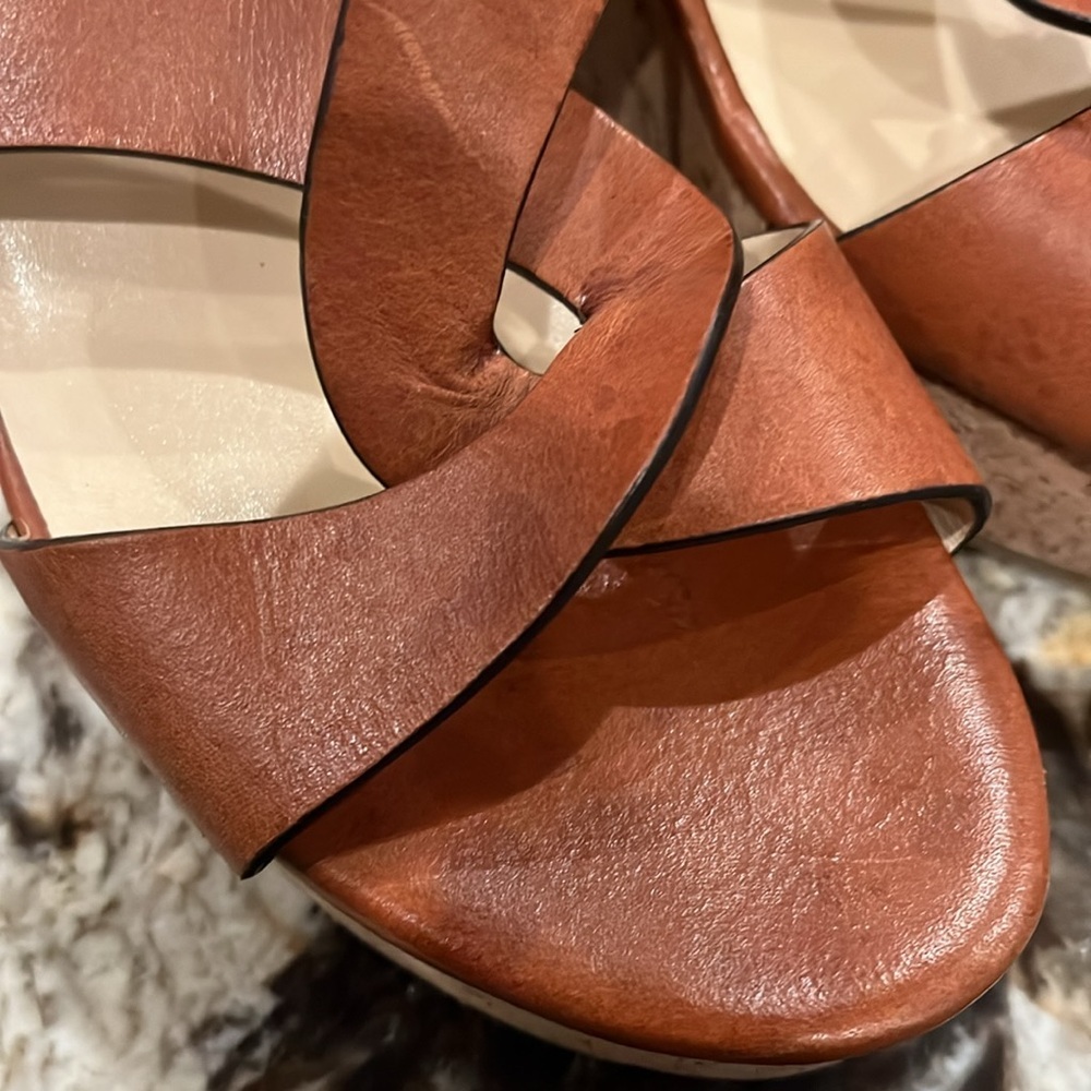 Jimmy Choo Tan Leather Cork Platform Wedge Sandals - Picture 5 of 5